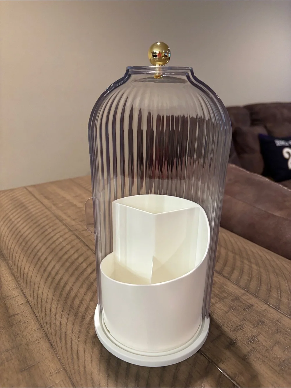 Clear Ribbed Acrylic Spinning Toothbrush and Toothpaste Holder with White Base